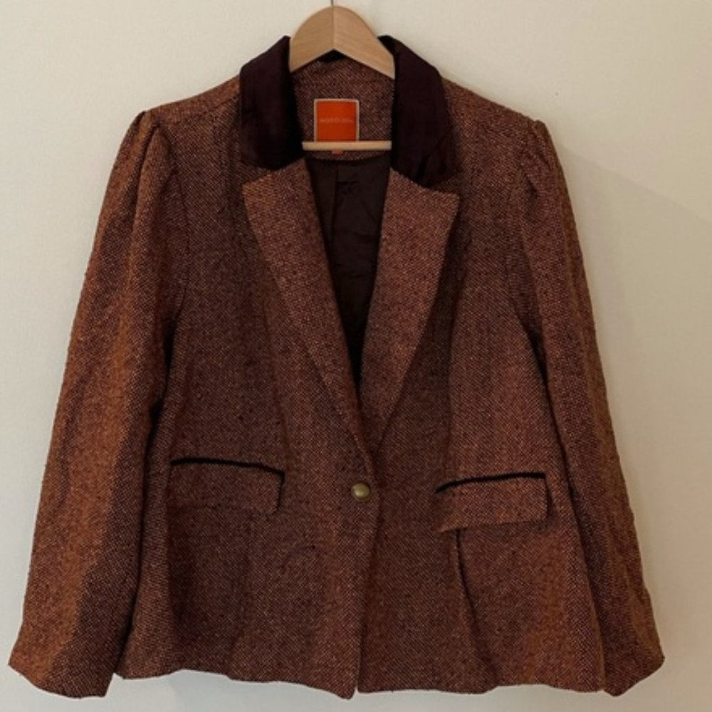 New ModCloth tweed blazer Suit Jacket Blazer Brown Heathered Notch Lapel Pockets